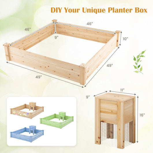 49 x 49 x 10 Inch Raised Garden Bed with Compost Bin and Open-ended Bottom-Natural LuxuryLifeWay Online Store