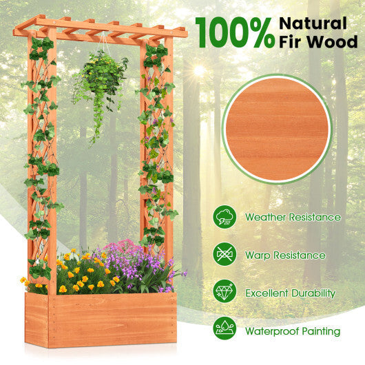 Raised Garden Bed with Side Trellis and Hanging Roof and Drainage Hole-Orange LuxuryLifeWay Online Store