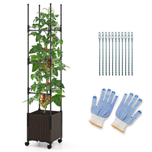 87 Inch Tall Raised Garden Bed with Plant Box Trellis and Lockable Wheels Adjustable Height LuxuryLifeWay Online Store