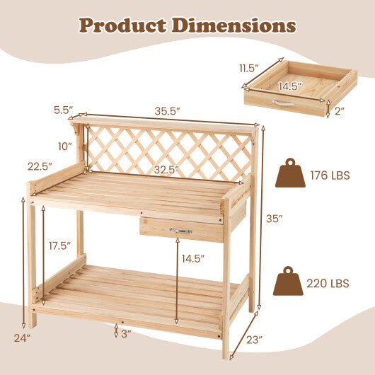 Garden Potting Bench Table Wooden Planting Workstation with Lattice Trellis LuxuryLifeWay Online Store