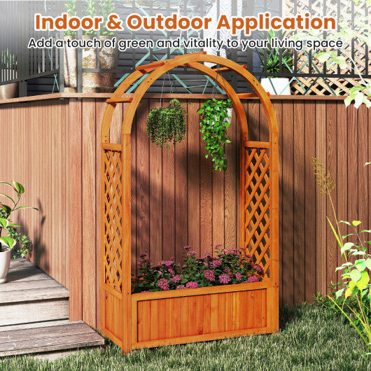 Raised Garden Bed with Lattice Trellis Ached Roof Wooden Elevated Planter Box-Brown LuxuryLifeWay Online Store