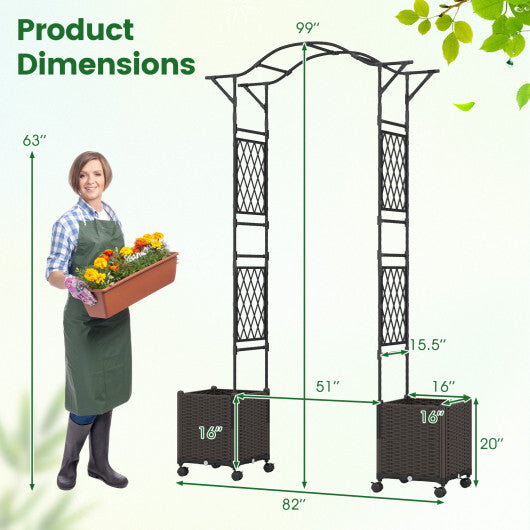 82 x 99 Inch Garden Arch Trellis with 2 Self-Watering Planter Boxes Wheels-Black LuxuryLifeWay Online Store