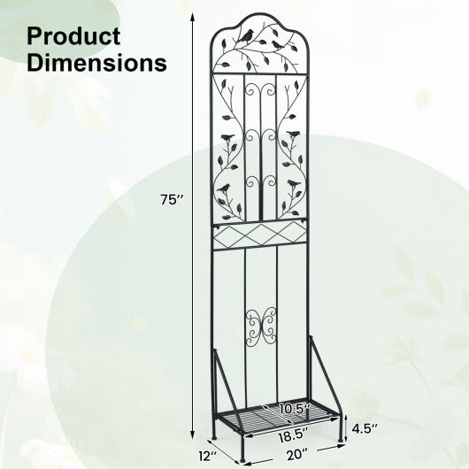 75 x 20 Inch Outdoor Metal Garden Trellis with Foldable Bottom Shelf-White LuxuryLifeWay Online Store