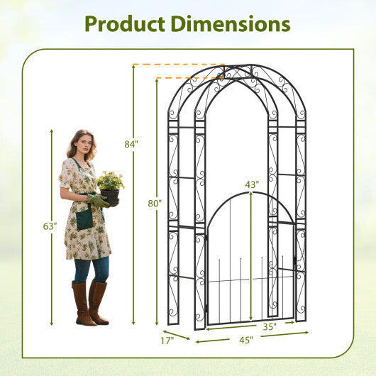 84 Inch Tall Garden Arch Metal Arbor Archway with Gate LuxuryLifeWay Online Store