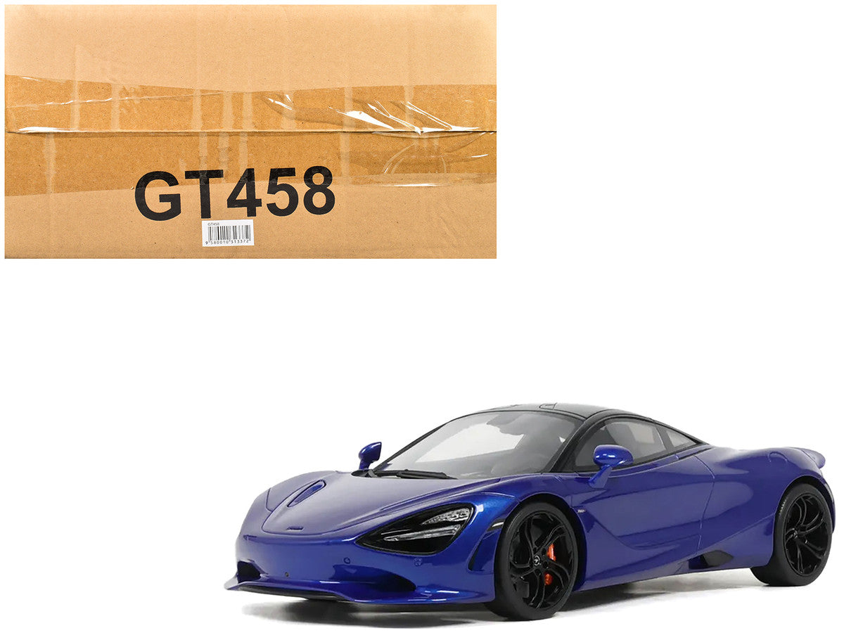2023 McLaren 750S Coupe Blue Metallic with Black Top 1/18 Model Car by GT Spirit LuxuryLifeWay Online Store