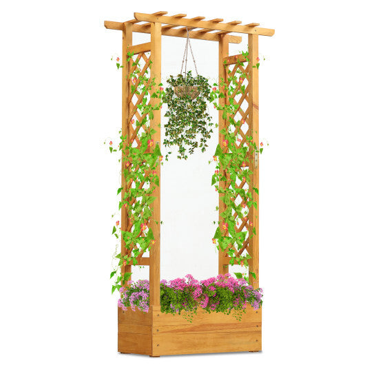 Wooden Raised Garden Bed with Lattice Trellis and Hanging Roof-Orange LuxuryLifeWay Online Store