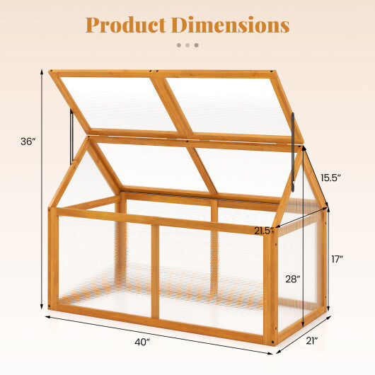 Wood Cold Frame Greenhouse Raised Flower Planter Protection with Adjustable Roof-Orange LuxuryLifeWay Online Store