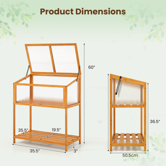 Wood Cold Frame Greenhouse with Transparent Openable Roof and Slatted Storage Shelf-Orange LuxuryLifeWay Online Store