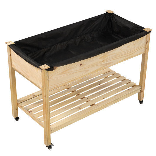 Wooden Raised Garden Bed with Legs and Lockable Wheels-Natural