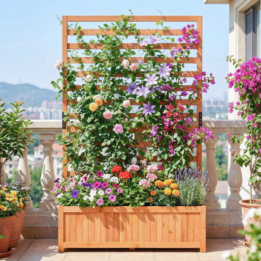 Wooden Raised Garden Bed 59 Inch Tall Elevated Planter Box with Vertical Trellis-Orange LuxuryLifeWay Online Store