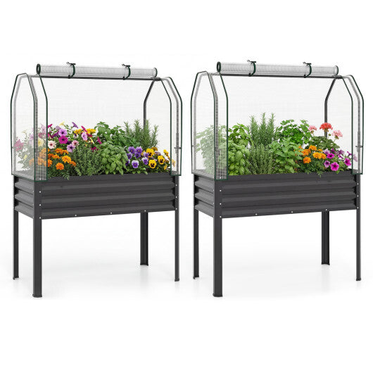 2 Pieces Galvanized Raised Garden Bed with Legs and Greenhouse Cover for Vegetable Flower-Silver LuxuryLifeWay Online Store
