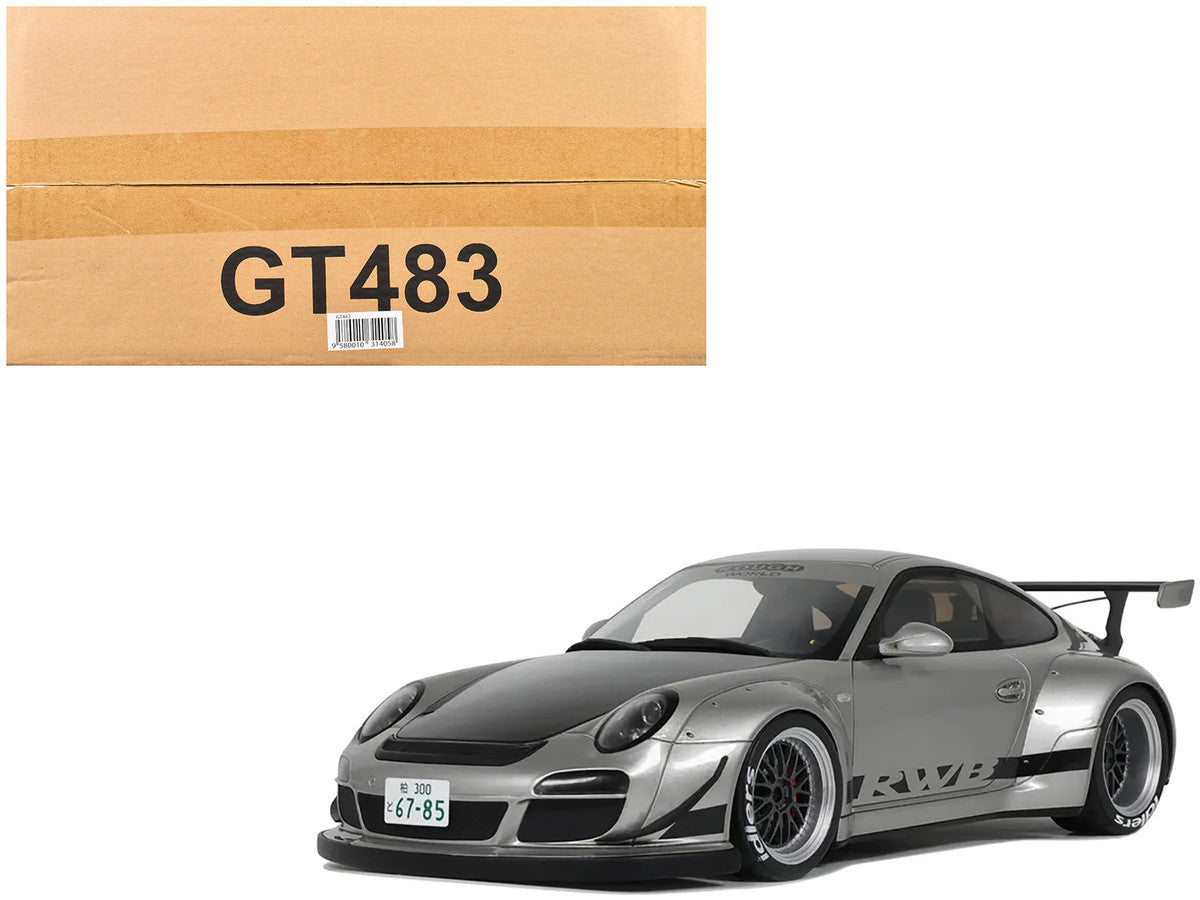 2024 Porsche 911 RWB Abu Silver Metallic with Black Hood 1/18 Model Car by GT Spirit LuxuryLifeWay Online Store