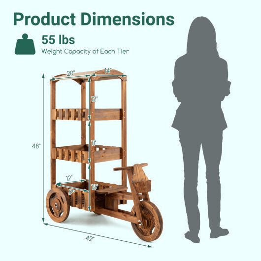 3-Tier Fir Wood Plant Stand with Fabric Canopy and 3 Wheels-Brown LuxuryLifeWay Online Store