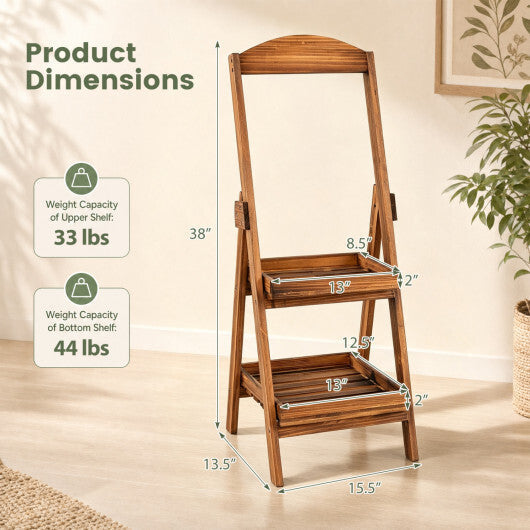 2-Tier Ladder Shelf Rustic Plant Stand with Fir Wood Frame-Rusticbrown LuxuryLifeWay Online Store