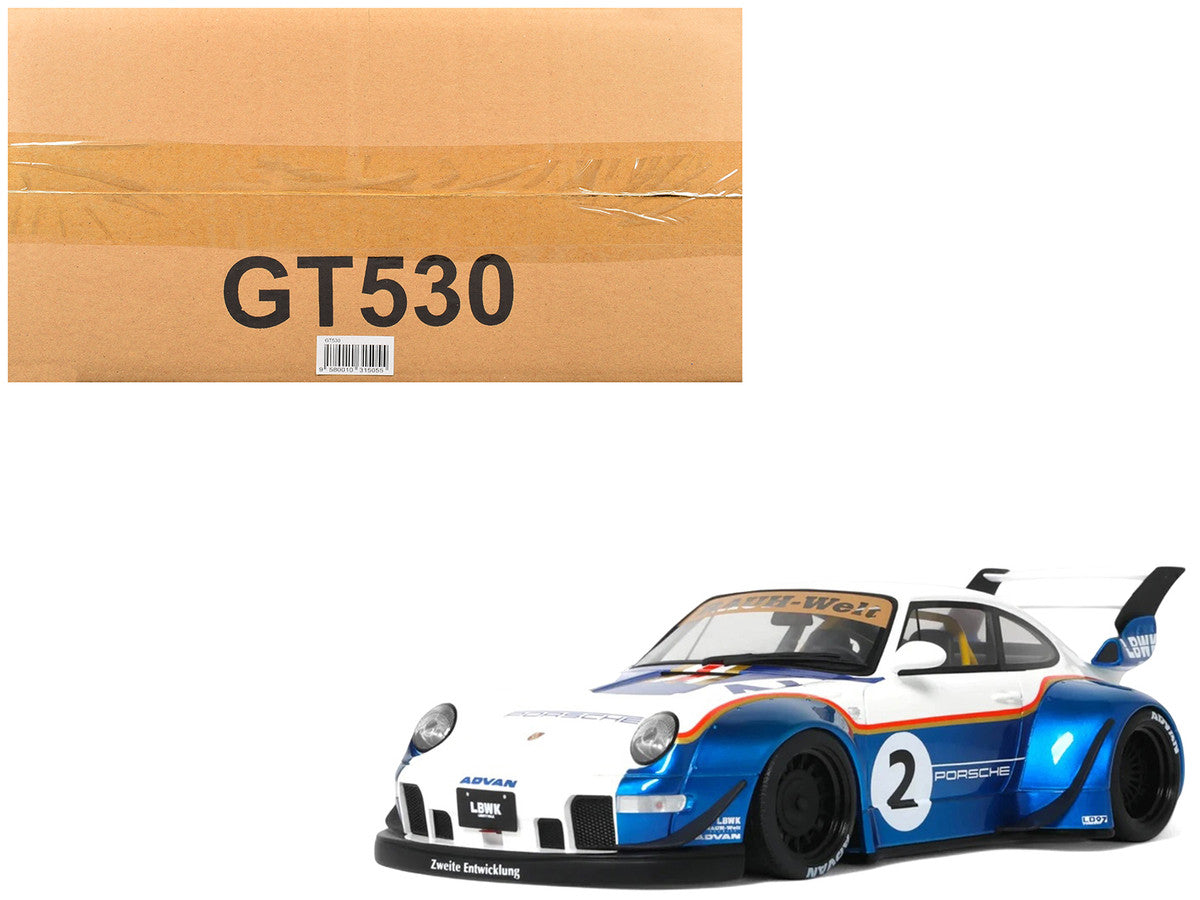 2023 RWB x Liberty Walk 993 #2 White and Blue Metallic with Graphics 1/18 Model Car by GT Spirit LuxuryLifeWay Online Store