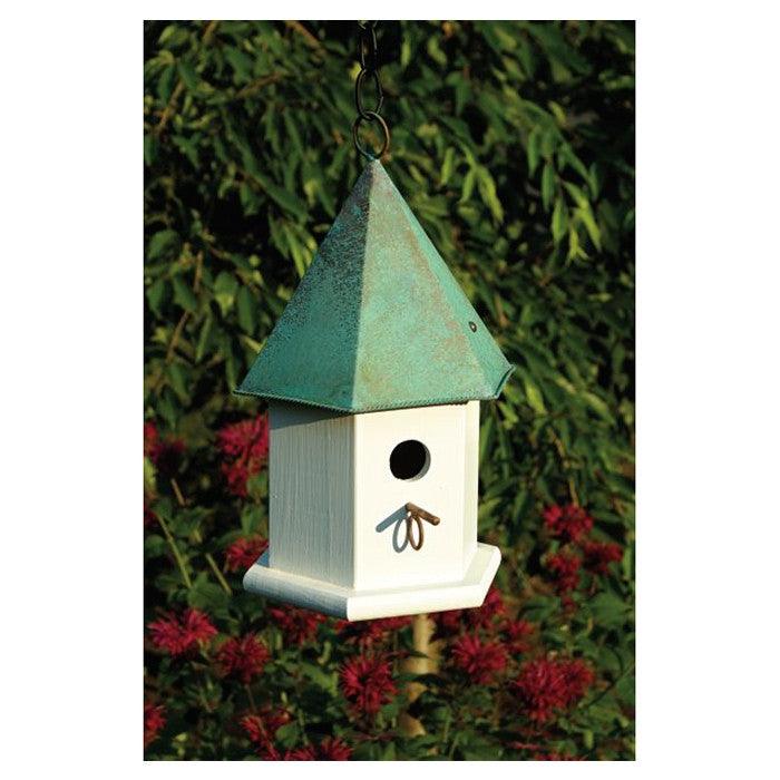 White Wood Bird House with Verdi Green Copper Roof - Made in USA LuxuryLifeWay Online Store