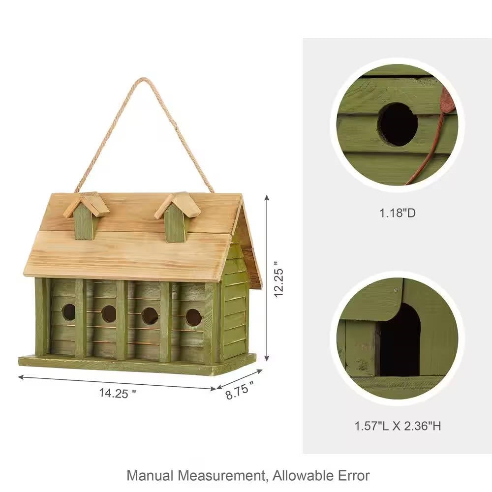 Green Wood Garden Bird House with 1 Compartment and 4 Holes LuxuryLifeWay Online Store