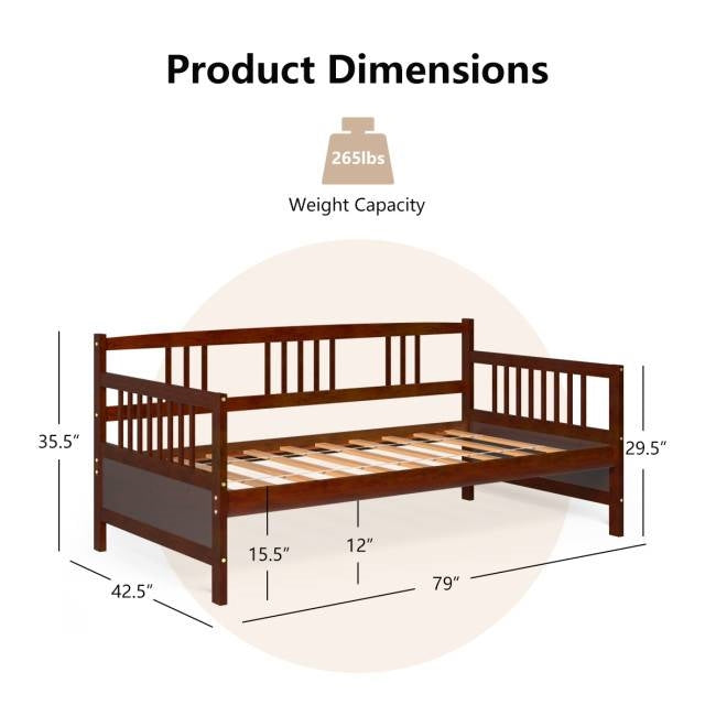 Twin size 2-in-1 Wood Daybed Frame Sofa Bed in Brown Cherry Finish LuxuryLifeWay Online Store