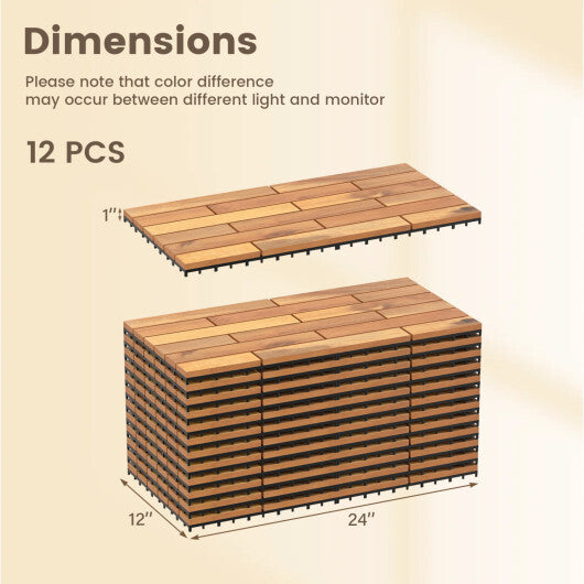 24 x 12 Inch 12 Pieces Acacia Wood Interlocking Deck Tiles with Waterproof Design-Natural LuxuryLifeWay Online Store