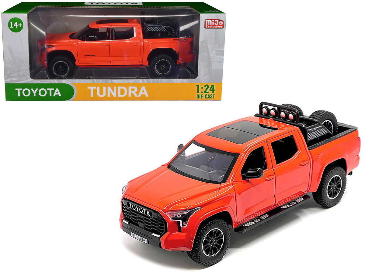 2023 Toyota Tundra TRD 4x4 Pickup Truck Solar Octane Orange with Sunroof and Wheel Rack 1/24 Diecast Model Car LuxuryLifeWay Online Store