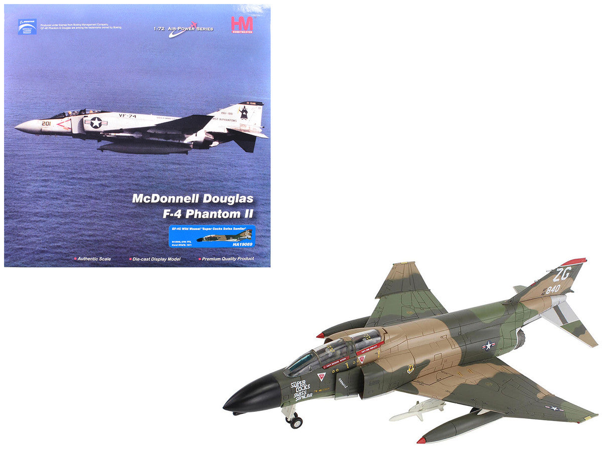 McDonnell Douglas EF-4C Wild Weasel Fighter-Bomber Aircraft "64-0840 67th TFS Korat RTAFB Super Cocks Swiss Samilar" (1971) United States Air Force "Air Power Series" 1/72 Diecast Model by Hobby Master LuxuryLifeWay Online Store