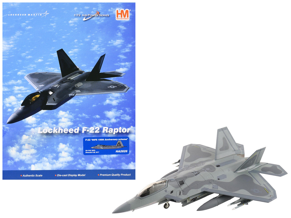Lockheed F-22 Raptor Stealth Aircraft "09-4190 90th Fighter Squadron 100th Anniversary Elmendorf Air Base" (2017) United States Air Force "Air Power Series" 1/72 Diecast Model by Hobby Master LuxuryLifeWay Online Store