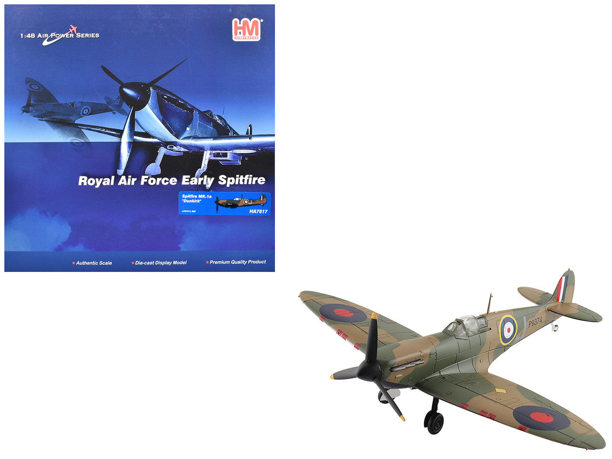 Supermarine Spitfire Mk.1a Fighter Aircraft "J/P9374 Dunkirk" British Royal Air Force "Air Power Series" 1/48 Diecast Model by Hobby Master LuxuryLifeWay Online Store
