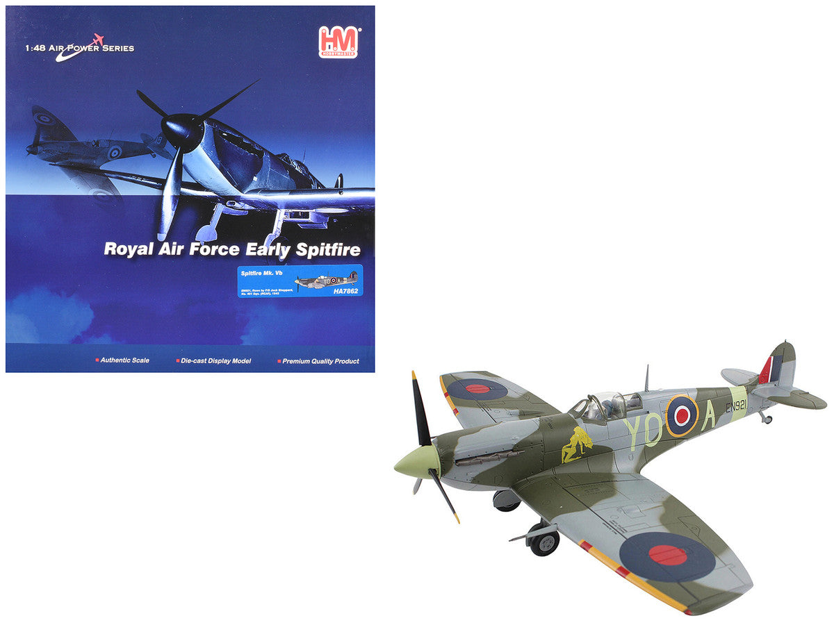 Supermarine Spitfire Mk Vb Fighter Aircraft "EN921 Flying Officer Jack Sheppard No. 401 Squadron" (1943) Royal Canadian Air Force "Air Power Series" 1/48 Diecast Model by Hobby Master LuxuryLifeWay Online Store