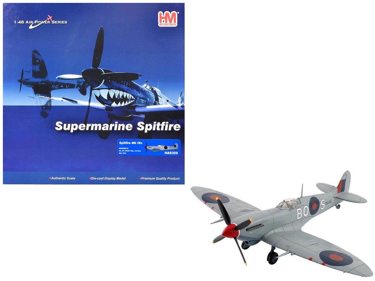 Supermarine Spitfire Mk IXc Fighter Aircraft "MA466 BQ-S No. 451 Squadron Corsica" (1944) Royal Australian Air Force "Air Power Series" 1/48 Diecast Model by Hobby Master LuxuryLifeWay Online Store