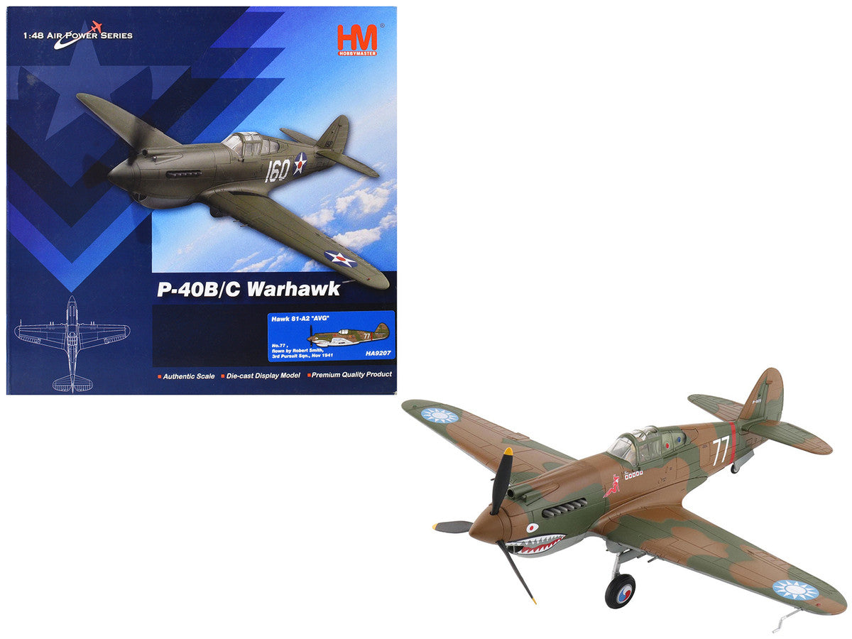 Curtiss P-40B Hawk 81-A2 Fighter-Bomber Aircraft "No.77 Robert Smith 3rd Pursuit Squadron" (1941) American Volunteer Group in China "Air Power Series" 1/48 Diecast Model by Hobby Master LuxuryLifeWay Online Store