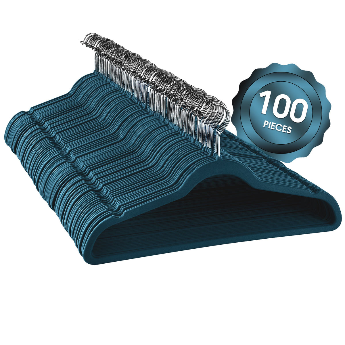Elama Home 100 Piece Velvet Slim Profile Heavy Duty Felt Hangers with Stainless Steel Swivel Hooks in Blue LuxuryLifeWay Online Store