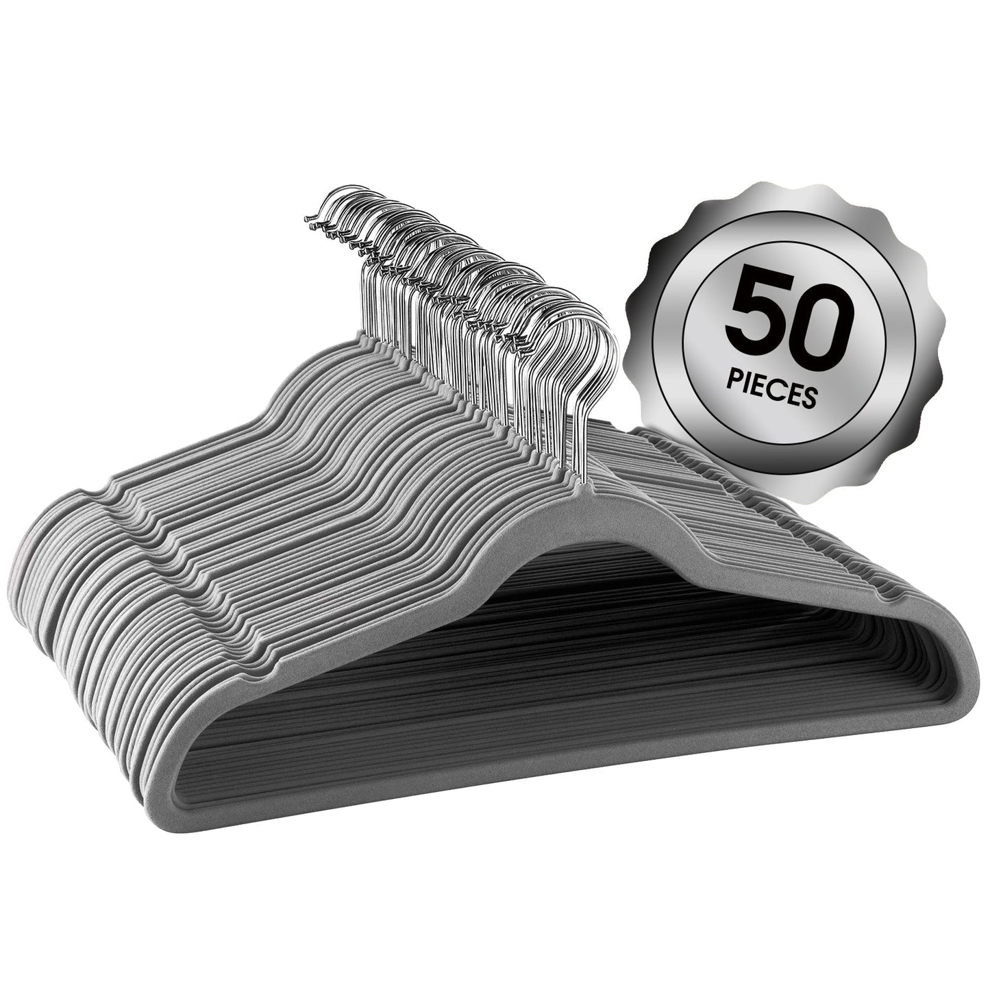Elama Home 50 Piece Flocked Velvet Clothes Hangers with Stainless Steel Swivel Hooks in Gray LuxuryLifeWay Online Store