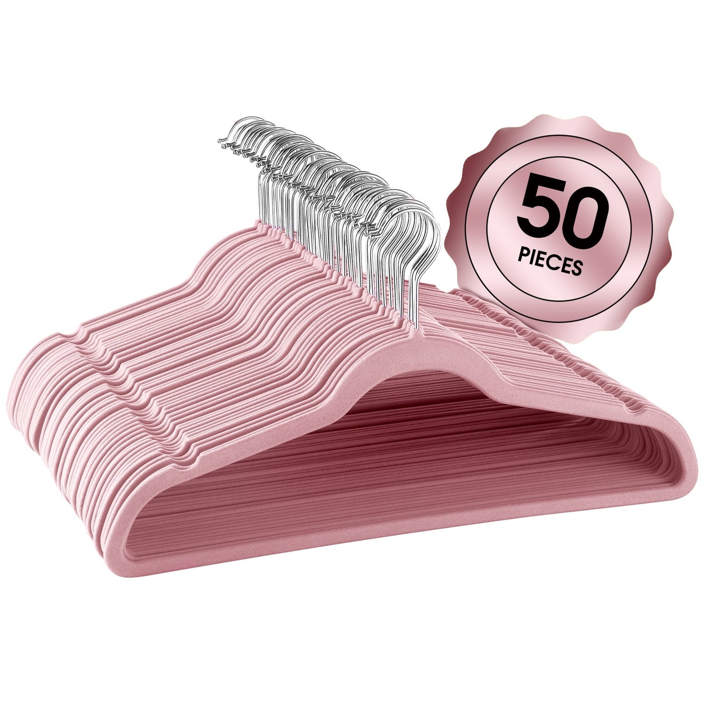 Elama Home 50 Piece Flocked Velvet Clothes Hangers with Stainless Steel Swivel Hooks in Pink LuxuryLifeWay Online Store