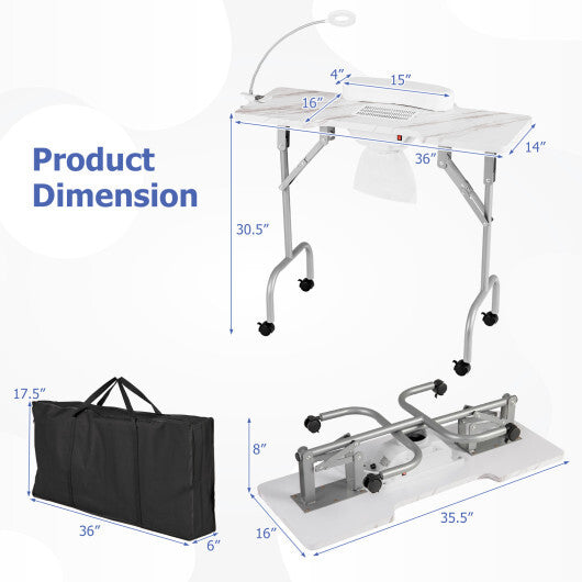 Folding Manicure Nail Table with Electric Dust Collector-Pink LuxuryLifeWay Online Store