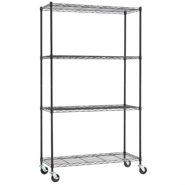 Heavy Duty Black Steel 4-Tier Shelving Unit with Locking Casters LuxuryLifeWay Online Store
