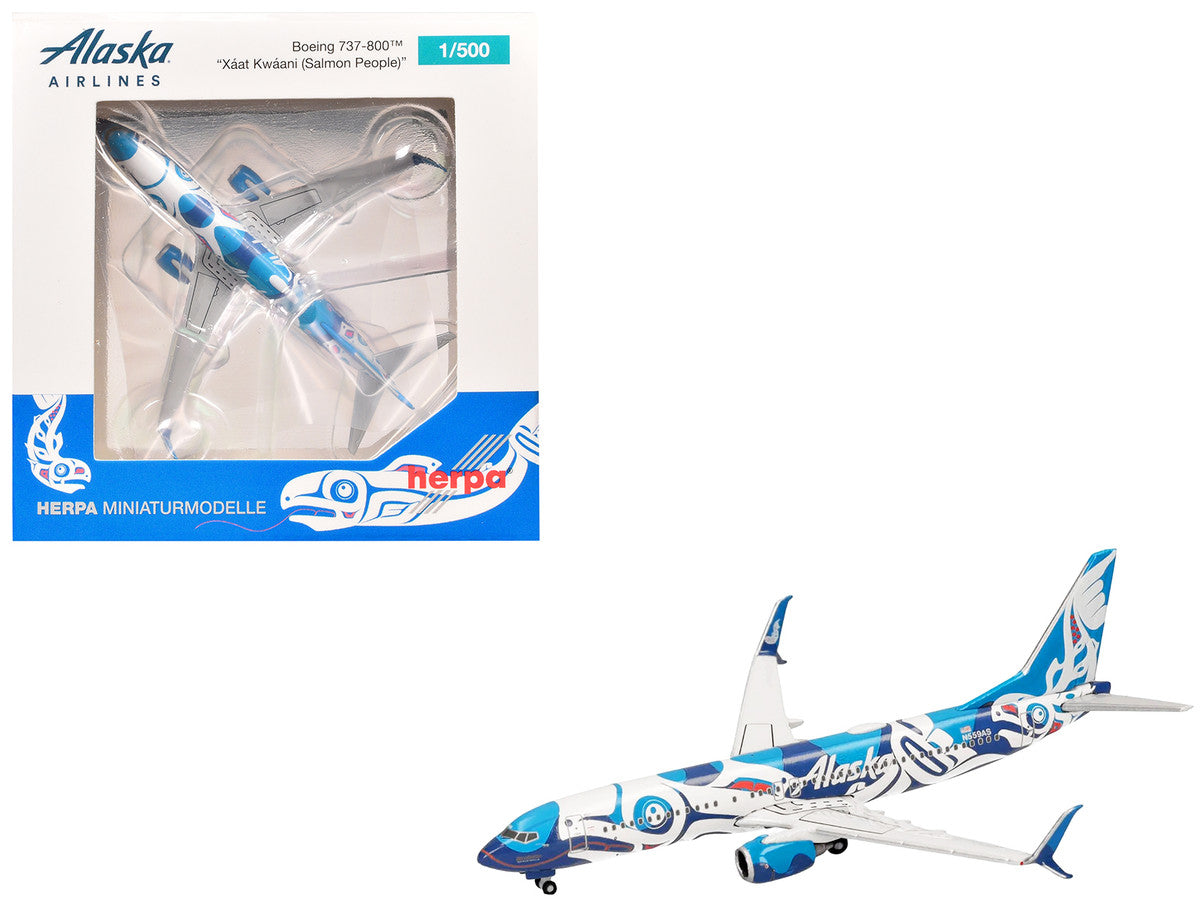 Boeing 737-800 Commercial Aircraft "Alaska Airlines - Salmon People Livery" (N559AS) Blue and White 1/500 Diecast Model Airplane by Herpa LuxuryLifeWay Online Store