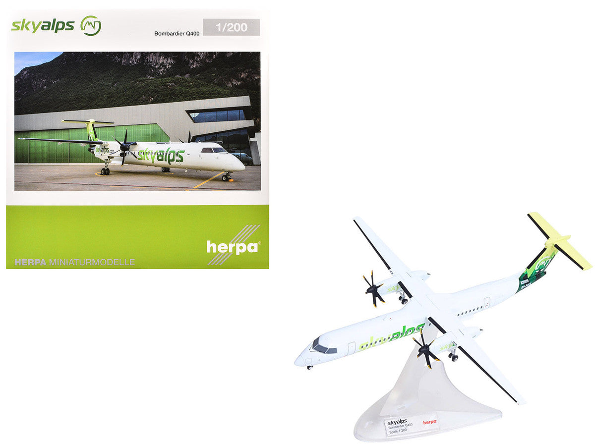 Bombardier Q400 Commercial Aircraft "Sky Alps" (9H-PAUL) White with Green Tail Graphics 1/200 Diecast Model by Herpa LuxuryLifeWay Online Store