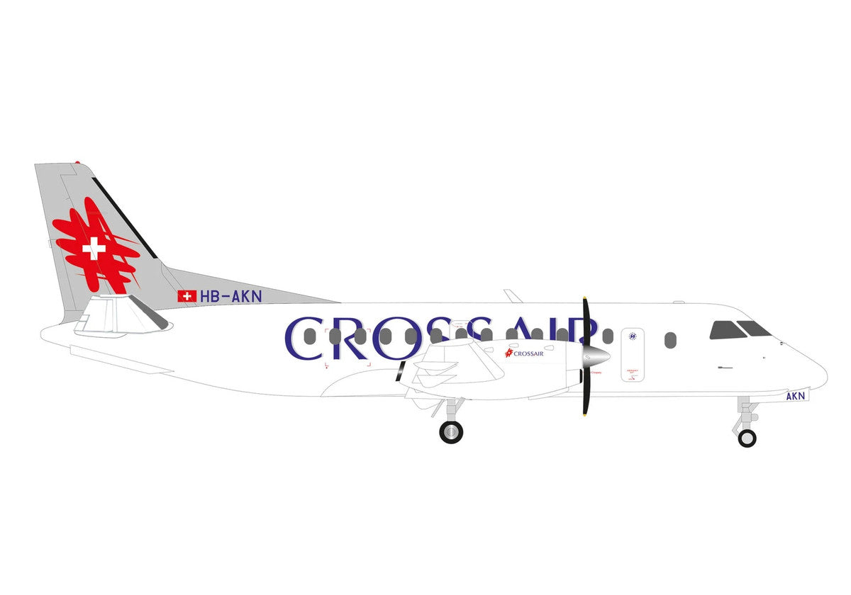 Saab 340 Commercial Aircraft "Crossair" (HB-AKN) White with Tail Graphics 1/200 Diecast Model Airplane by Herpa LuxuryLifeWay Online Store