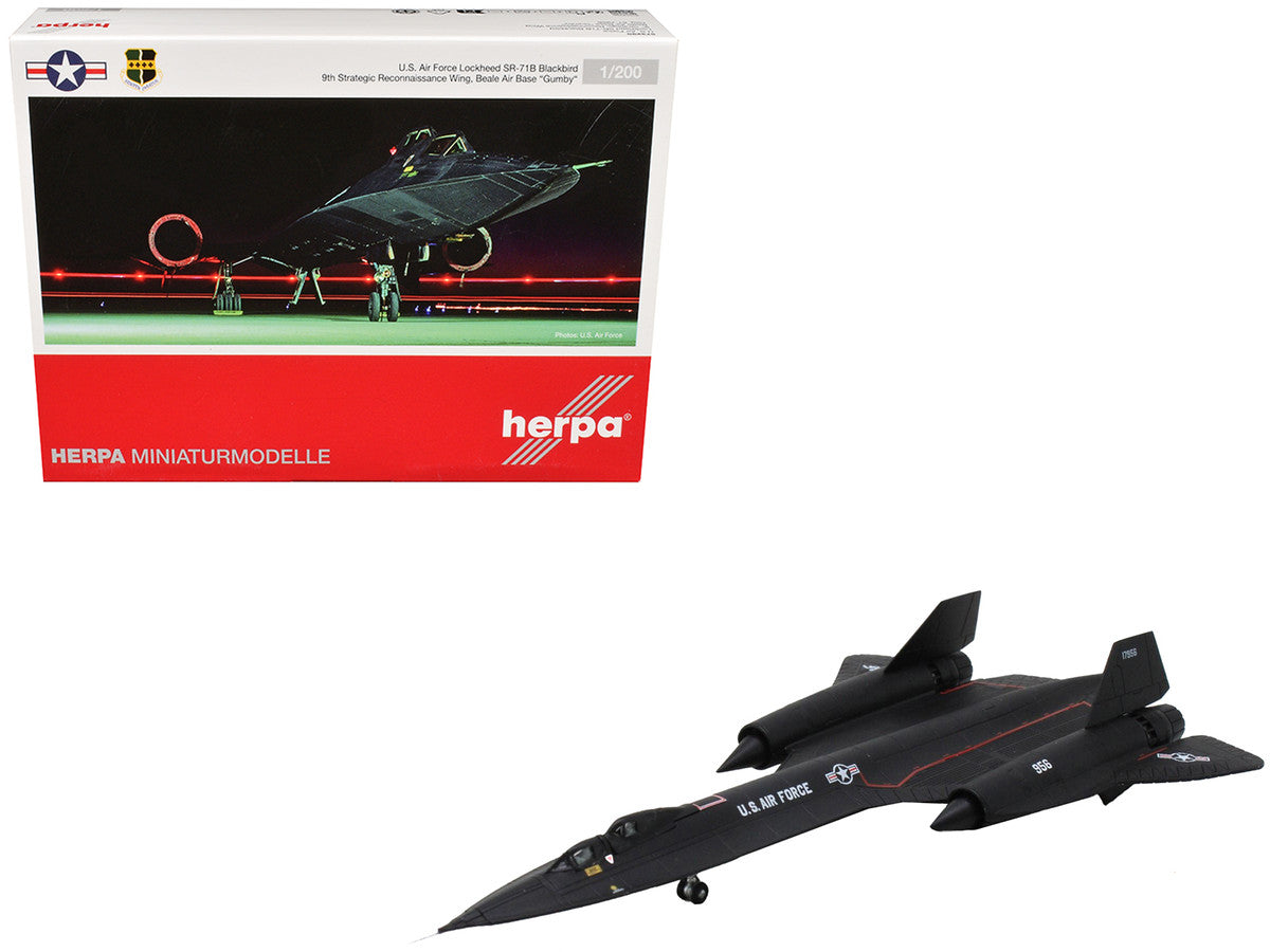 Lockheed SR-71B Blackbird Stealth Aircraft "9th Strategic Reconnaissance Wing Beale Air Base Gumby" United States Air Force 1/200 Diecast Model Airplane by Herpa LuxuryLifeWay Online Store