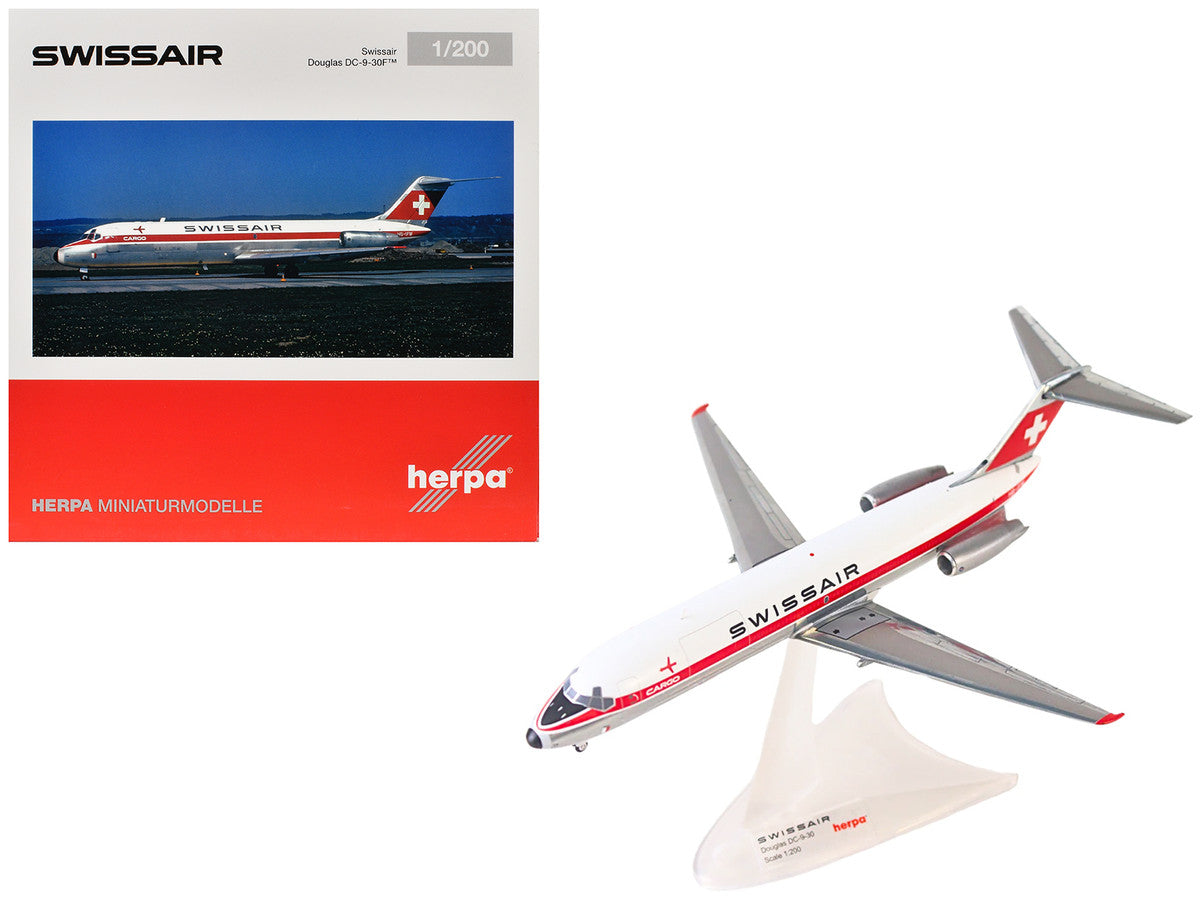 Douglas DC-9-30F Commercial Aircraft "Swissair" (HB-IFW) White with Red Stripes 1/200 Diecast Model Airplane by Herpa LuxuryLifeWay Online Store