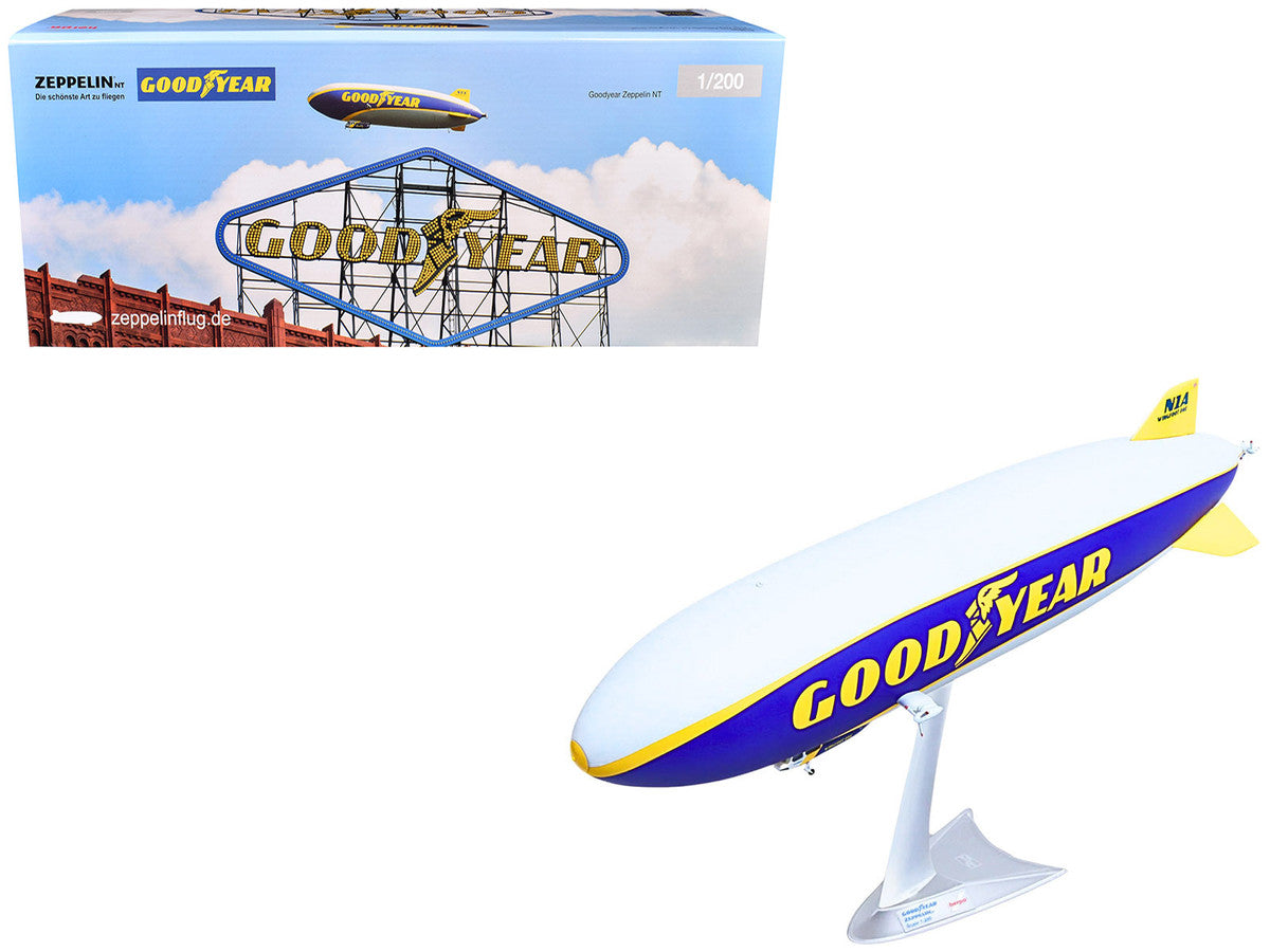 Zeppelin NT Aircraft "Goodyear Blimp - Wingfoot One" (N1A) Gray and Blue with Yellow Stripes 1/200 Diecast Model by Herpa LuxuryLifeWay Online Store