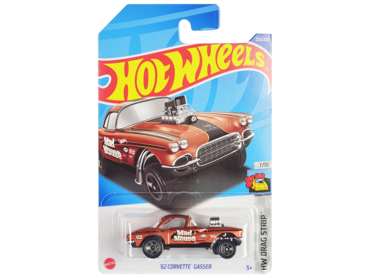 1962 Chevrolet Corvette Gasser "Mad Mouse" Copper Metallic with Black Stripes "HW Drag Strip" Series Diecast Model Car by Hot Wheels LuxuryLifeWay Online Store