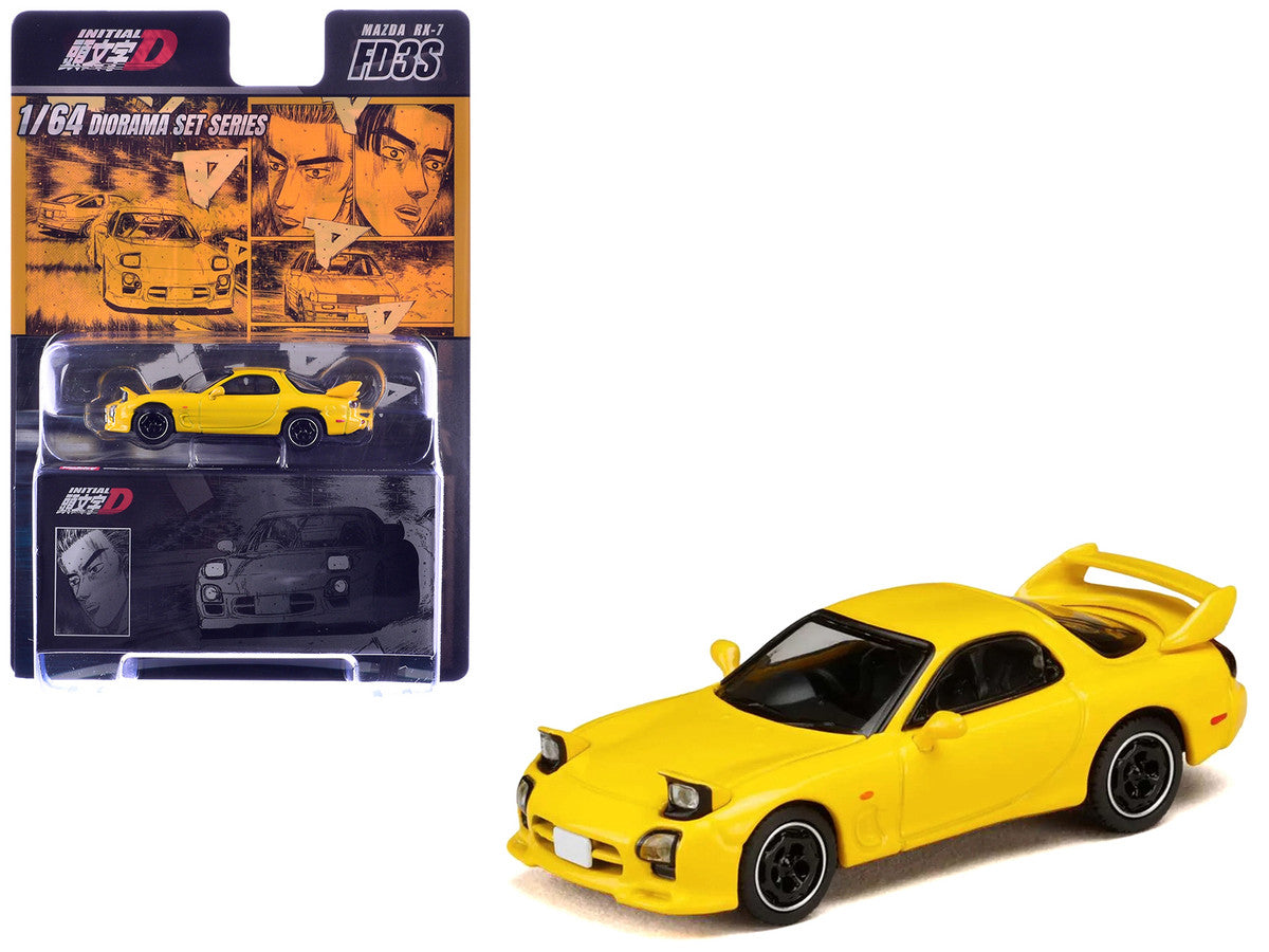 Mazda RX-7 (FD3S) RHD (Right Hand Drive) Yellow "Initial D" (1995-2013) Manga "Diorama Set Series" 1/64 Diecast Model Car by Hobby Japan LuxuryLifeWay Online Store