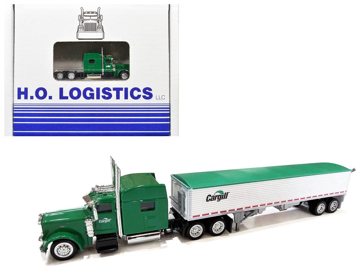 Peterbilt 389 Truck Tractor with Sleeper Cab "Cargill" Green and Covered Grain Trailer White with Green Tarp Combo Set 1/87 (HO) Plastic Model Car by HO Logistics LuxuryLifeWay Online Store