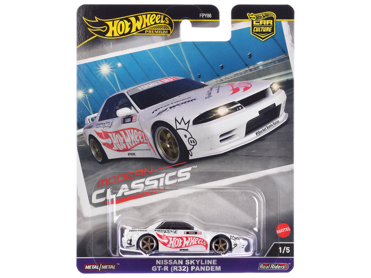Nissan Skyline GT-R (R32) "Pandem" White with "Hot Wheels" Logo "Modern Classics" Series Diecast Model Car by Hot Wheels LuxuryLifeWay Online Store