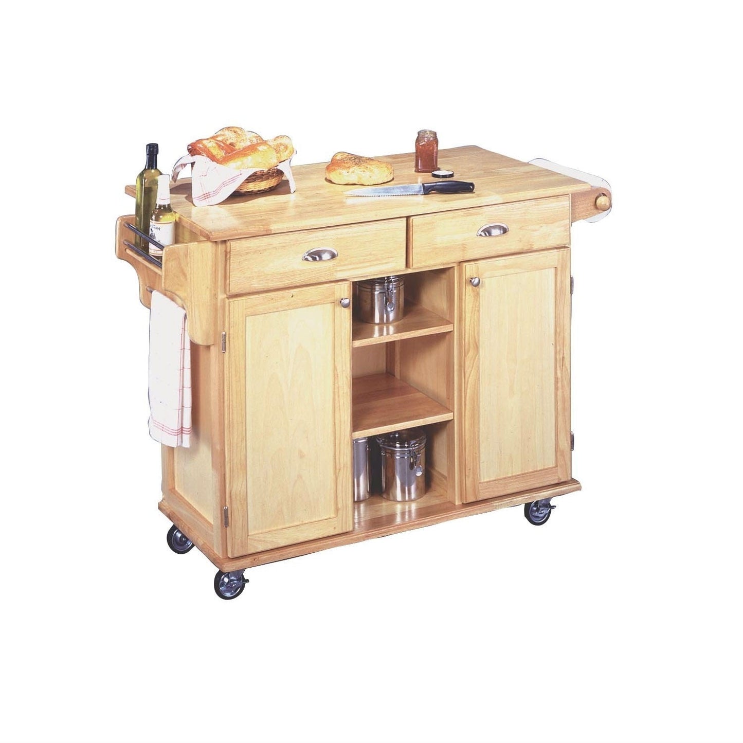 Natural Wood Finish Kitchen Island Cart with Locking Casters LuxuryLifeWay Online Store