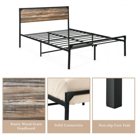 Platform Full/Queen Bed with Rustic Headboard and Footboard-Full Size - Color: Black - Size: Full Size LuxuryLifeWay Online Store