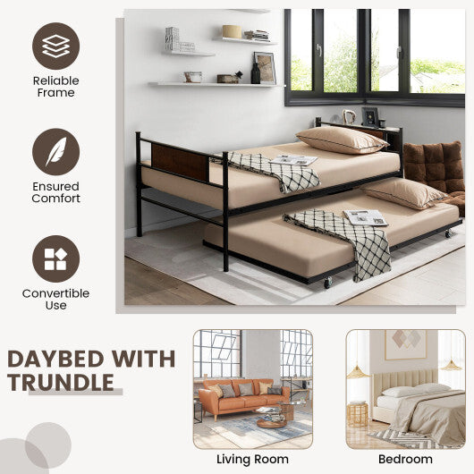 Twin Size 2-In-1 Daybed Frame with Pullout Trundle LuxuryLifeWay Online Store