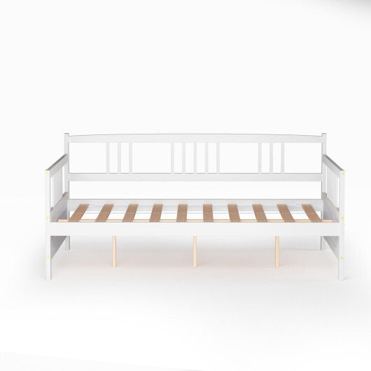 Wooden Full Size Daybed Frame with Guardrails-White