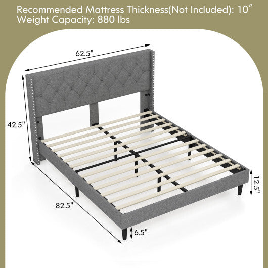 Full/Queen Size Upholstered Platform Bed with Button Tufted Headboard-Queen Size